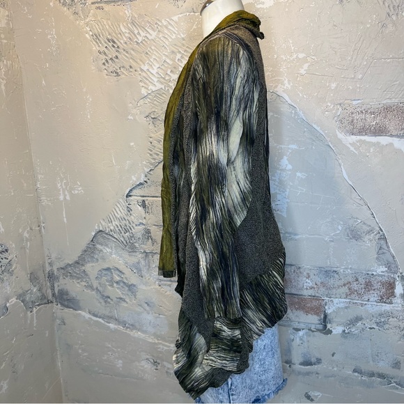 Ania A vintage open front asymmetrical cardigan, S green brown, earthy, - Picture 6 of 12